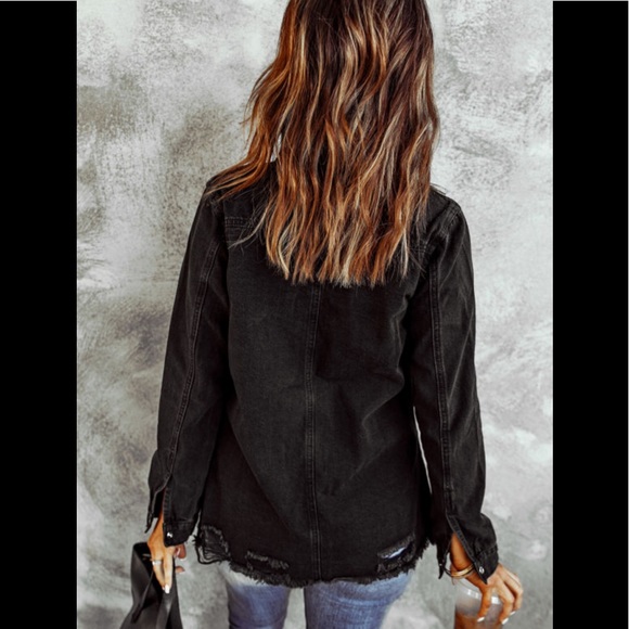 Black Ripped Denim Jacket - Picture 2 of 2